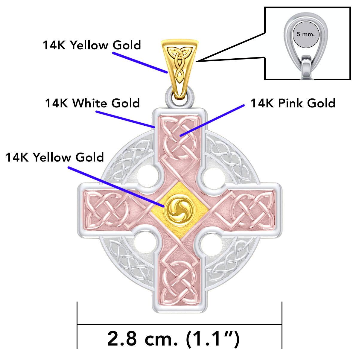 The Celtic Cross Triskele Solid 14K White Yellow and Pink Gold pendant RTP477 - Jewelry