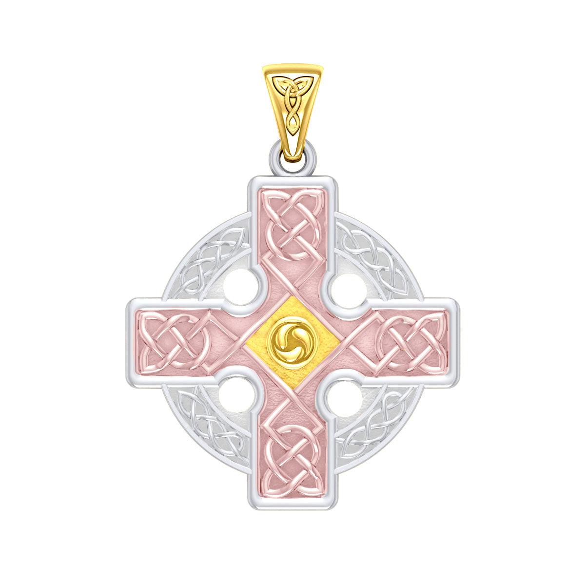 The Celtic Cross Triskele Solid 14K White Yellow and Pink Gold pendant RTP477 - Jewelry