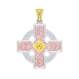 The Celtic Cross Triskele Solid 14K White Yellow and Pink Gold pendant RTP477 - Jewelry