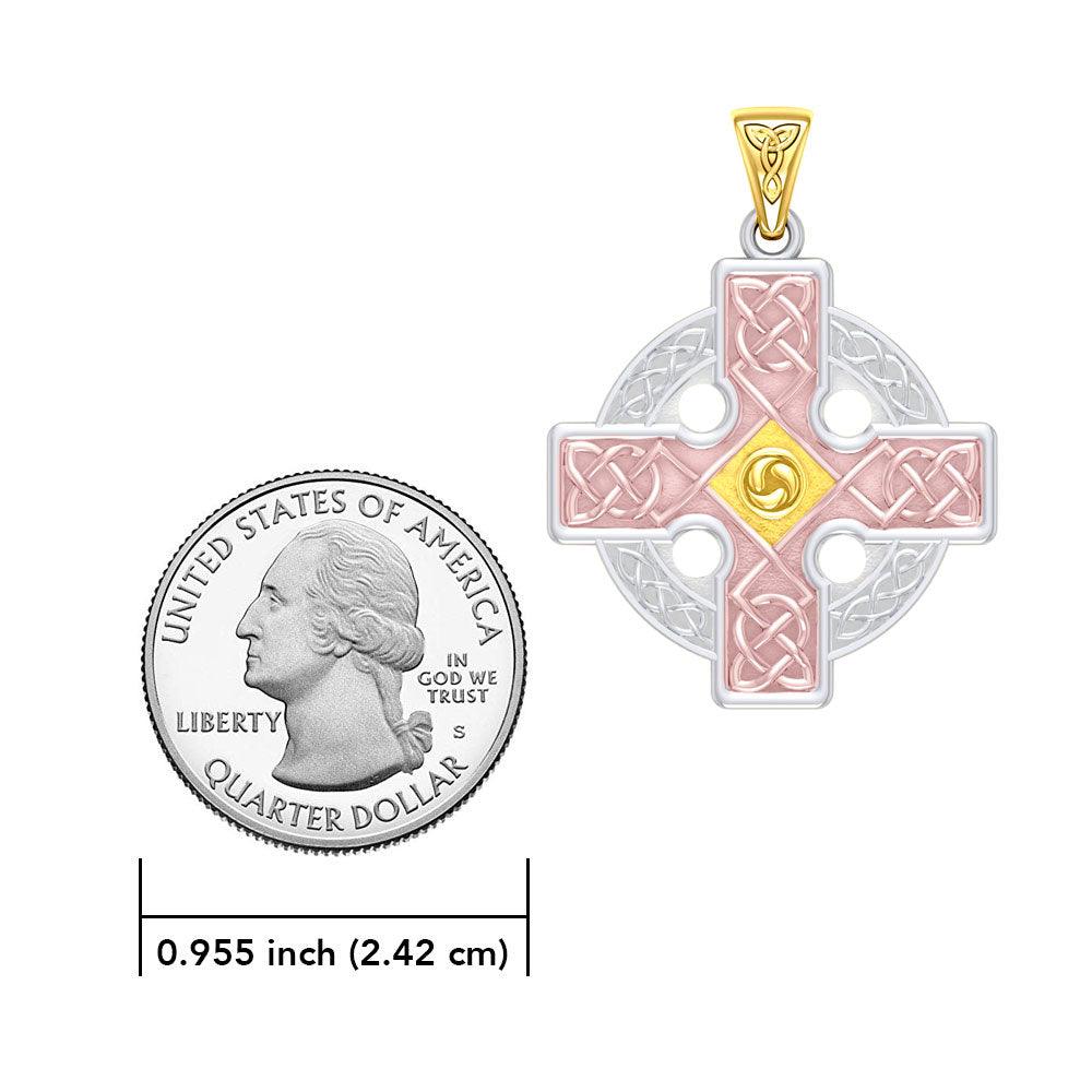 The Celtic Cross Triskele Solid 14K White Yellow and Pink Gold pendant RTP477 - Jewelry