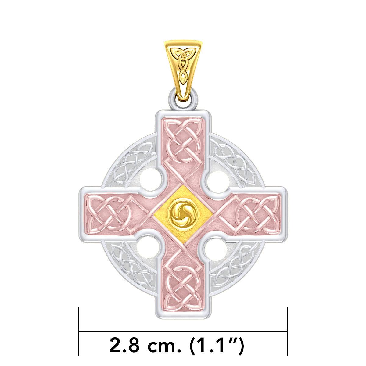 The Celtic Cross Triskele Solid 14K White Yellow and Pink Gold pendant RTP477 - Jewelry