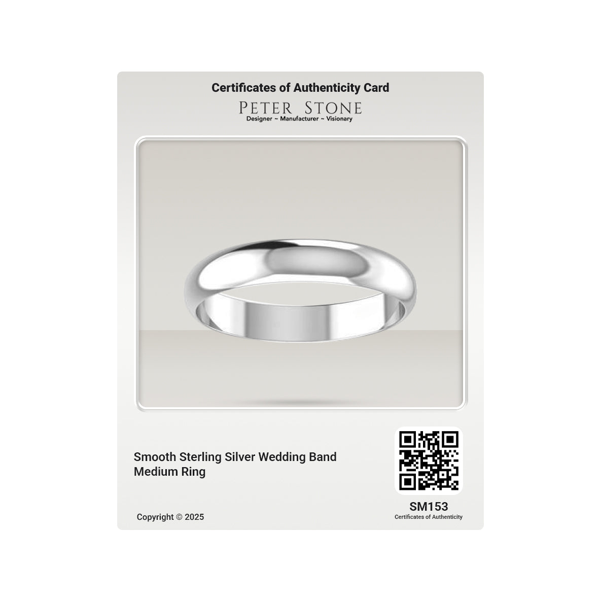 Smooth Sterling Silver Wedding Band Medium Ring SM153