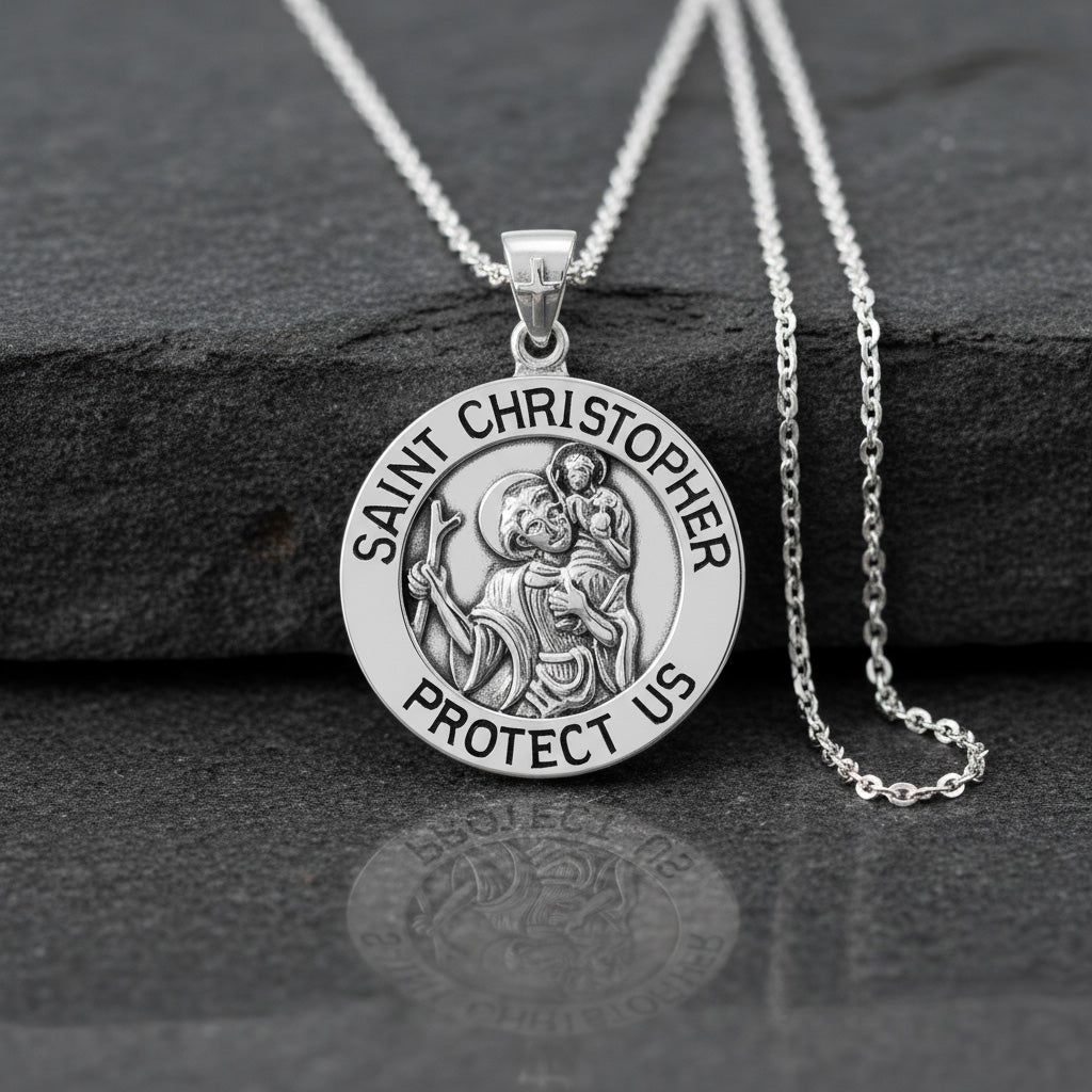 Saint Christoper Silver Pendant (Large 25 mm.)
