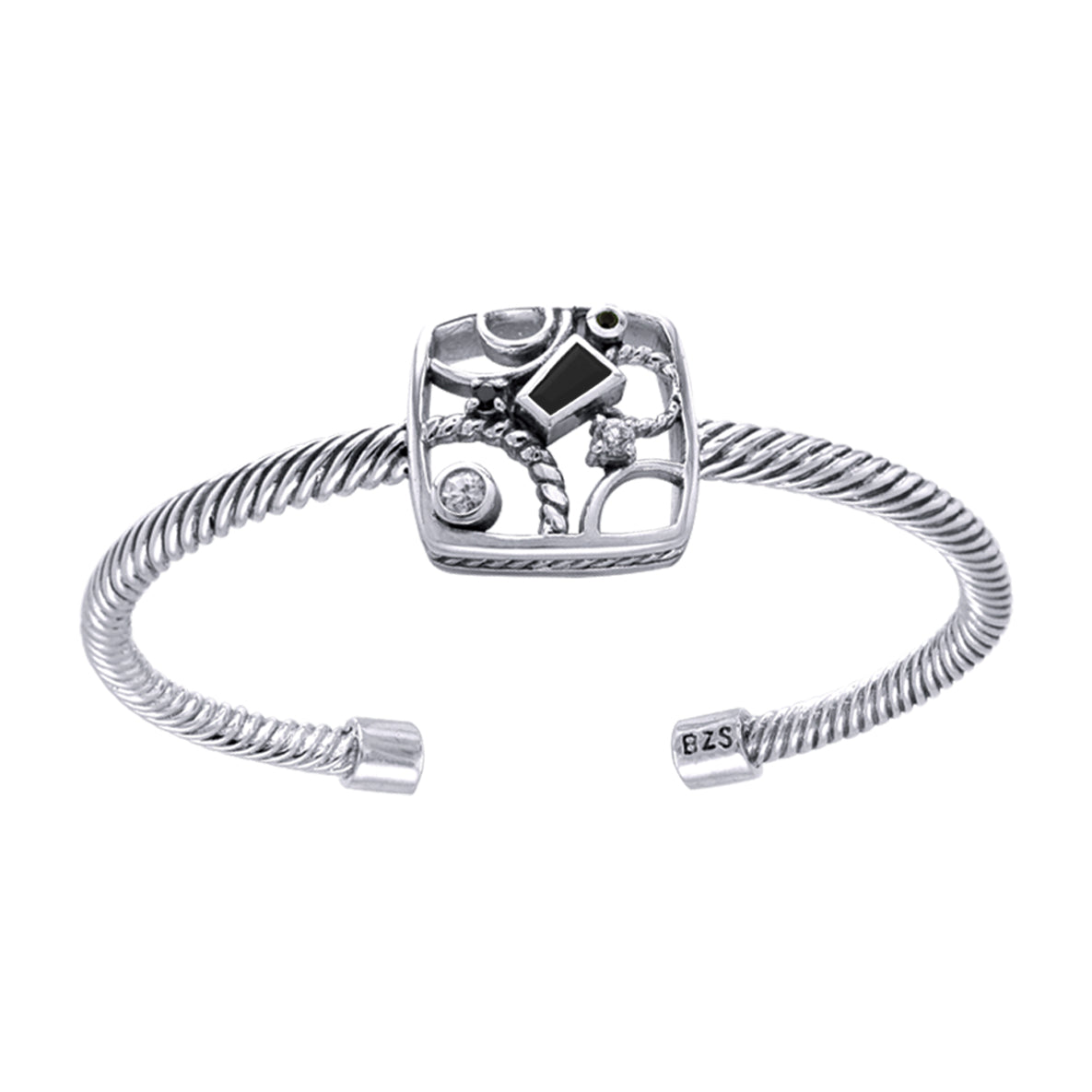 Contemporary Abstract Sterling Silver Cuff Bracelet with Gemstone TBA138