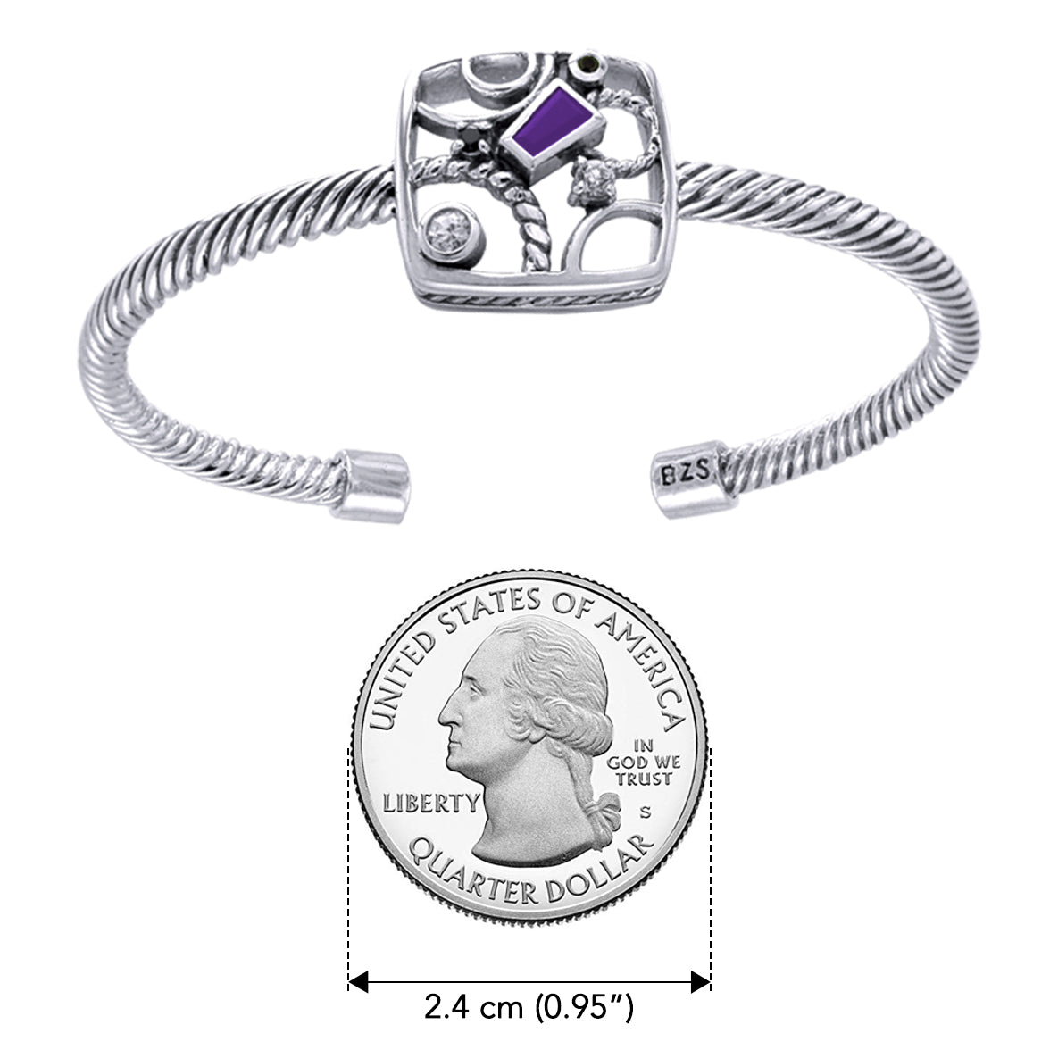 Contemporary Abstract Sterling Silver Cuff Bracelet with Gemstone TBA138