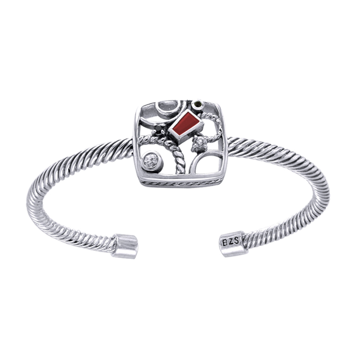 Contemporary Abstract Sterling Silver Cuff Bracelet with Gemstone TBA138