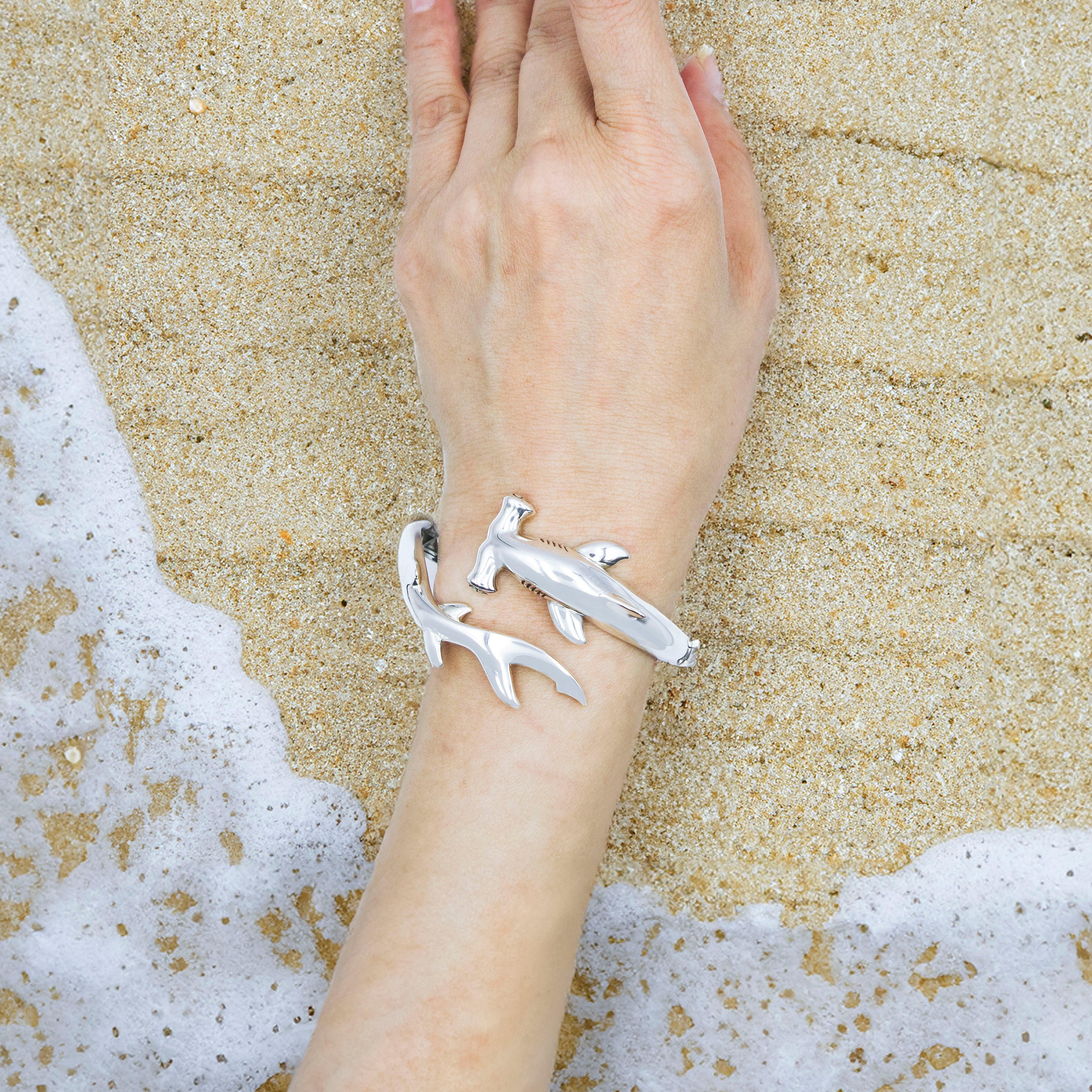 Hammerhead Shark Silver Cuff Bracelet with open lock TBA221 - Jewelry