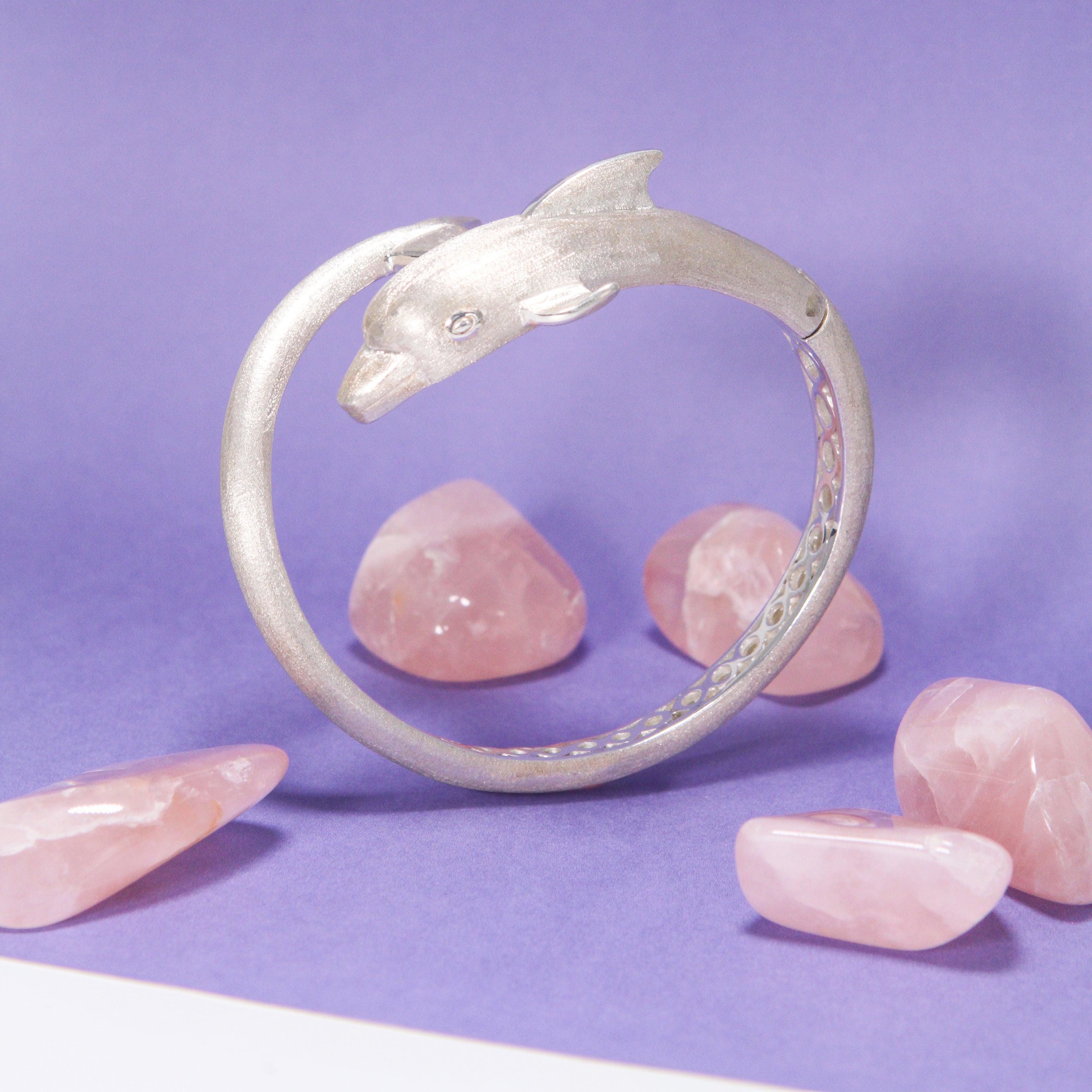 Dolphins Sterling Silver Cuff Bracelet with Locking System TBA274 - Jewelry