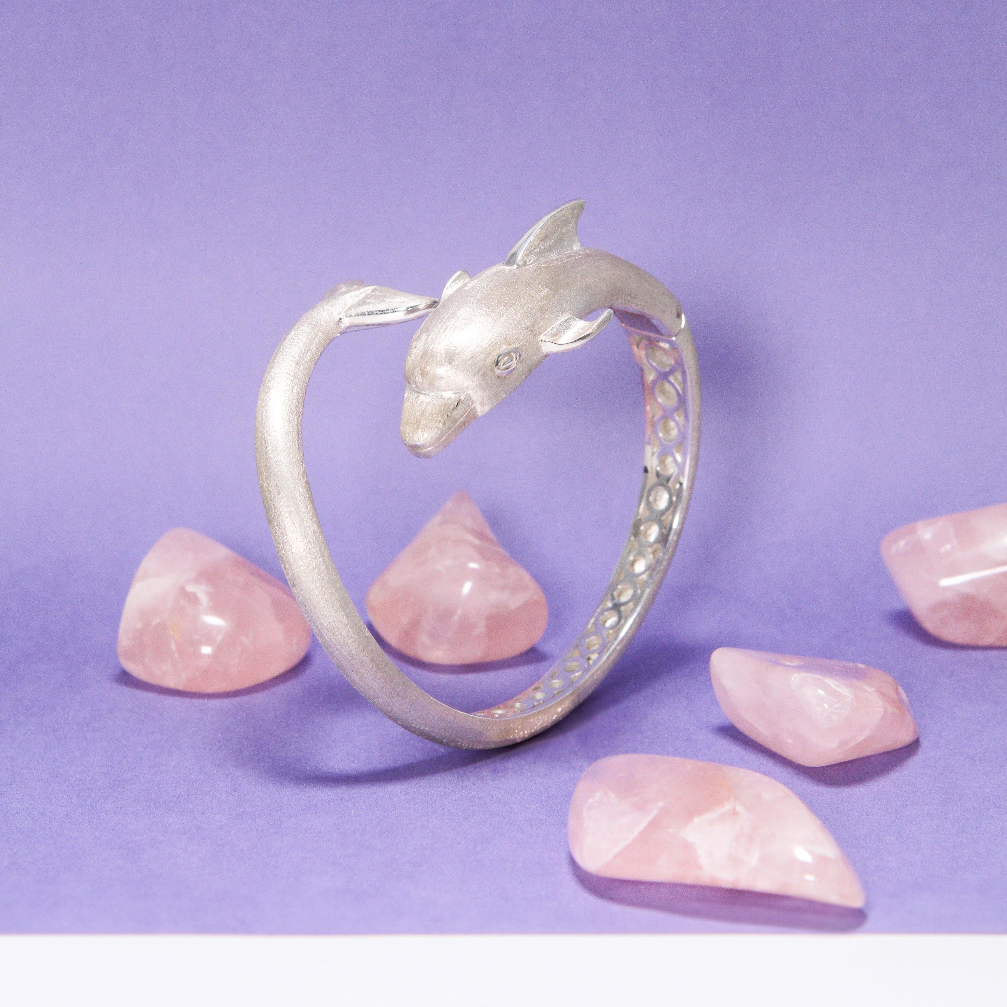 Dolphins Sterling Silver Cuff Bracelet with Locking System TBA274 - Jewelry