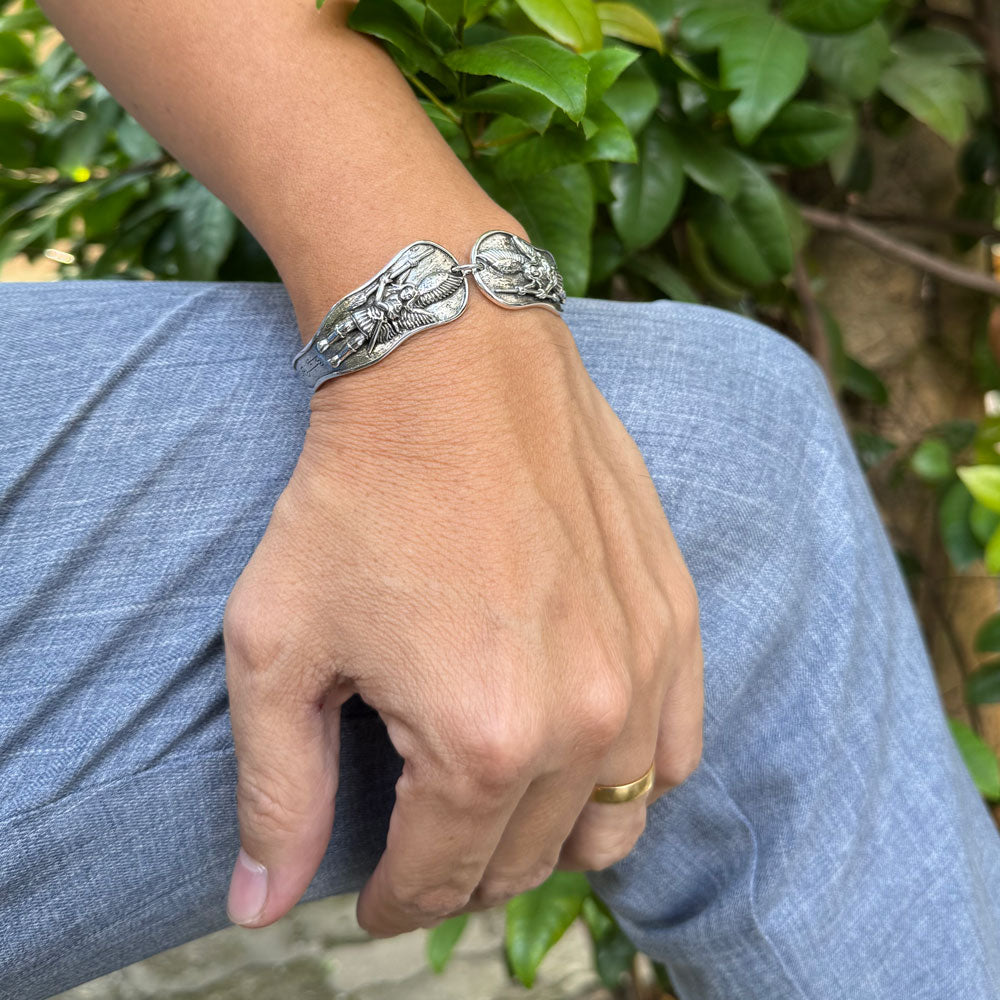Archangel Michael Sterling Silver Cuff Bracelet