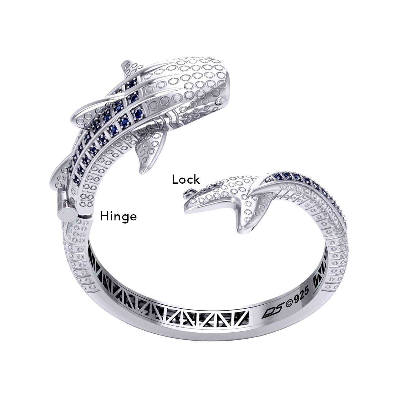 Whale Shark Silver Cuff Bracelet with Gemstones and Locking System TBA300 - Jewelry