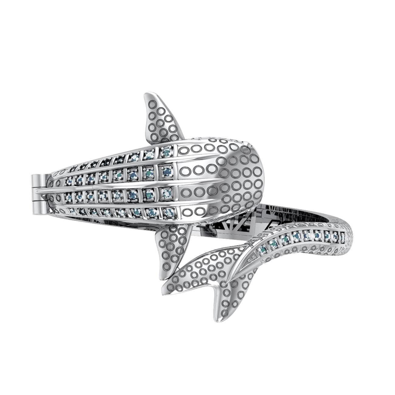 Whale Shark Silver Cuff Bracelet with Gemstones and Locking System TBA300 - Jewelry