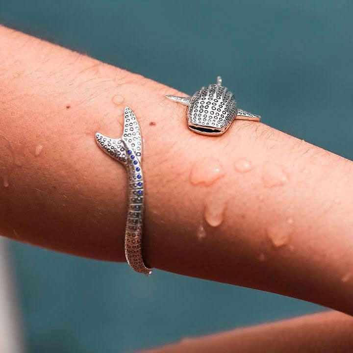 Whale Shark Silver Cuff Bracelet with Gemstones and Locking System TBA300 - Jewelry