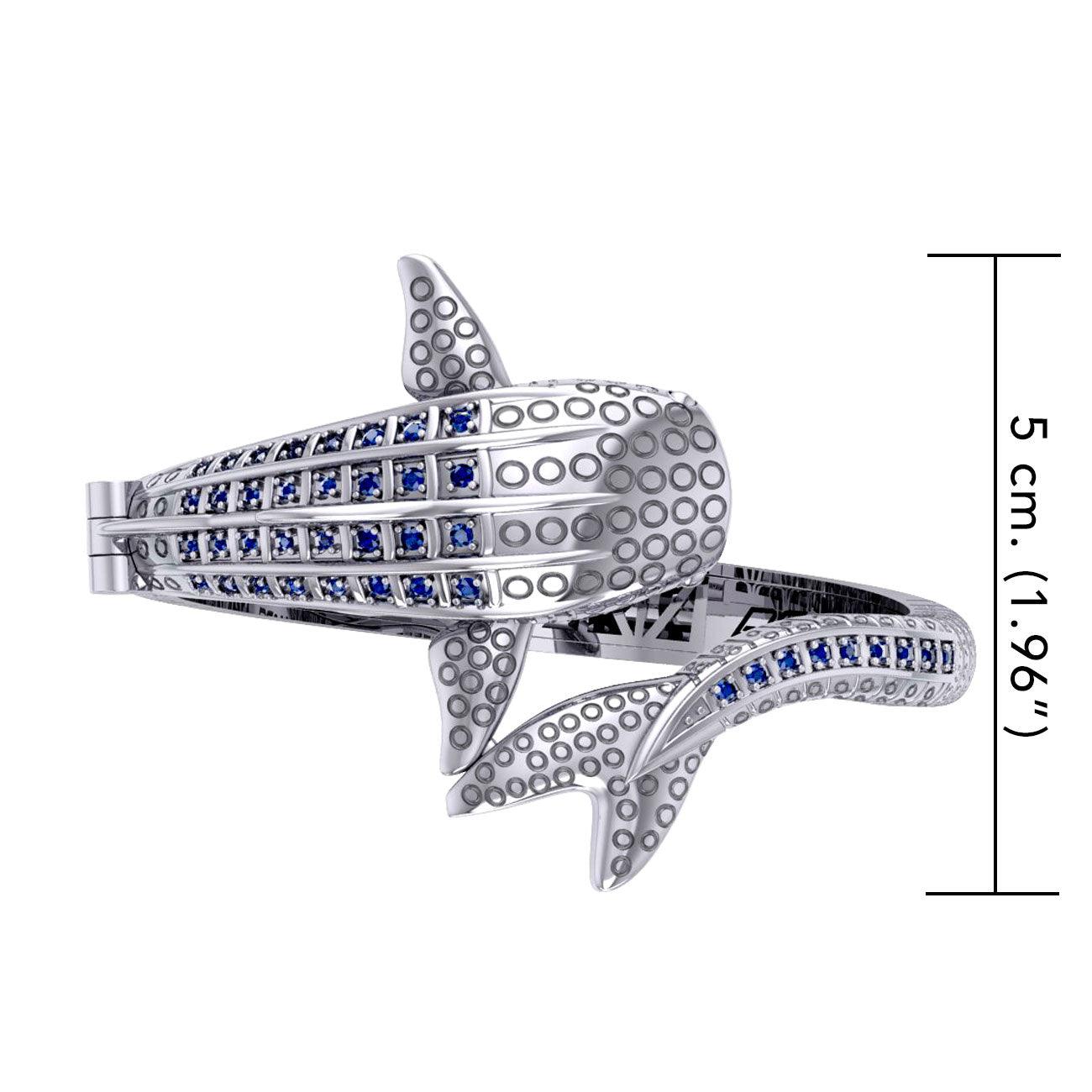 Whale Shark Silver Cuff Bracelet with Gemstones and Locking System TBA300 - Jewelry
