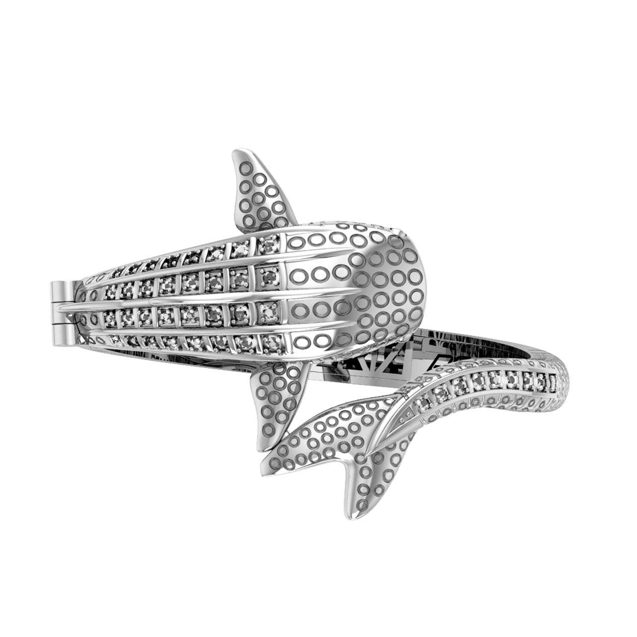 Whale Shark Silver Cuff Bracelet with Gemstones and Locking System TBA300 - Jewelry
