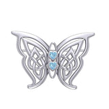 Celtic Transformation Elegance : Sterling Silver Butterfly Brooch with Heart Gemstone by Peter Stone Jewelry TBC167 - Jewelry