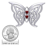 Celtic Transformation Elegance : Sterling Silver Butterfly Brooch with Heart Gemstone by Peter Stone Jewelry TBC167 - Jewelry