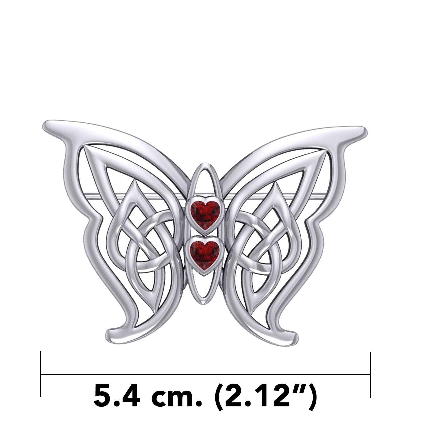 Celtic Transformation Elegance : Sterling Silver Butterfly Brooch with Heart Gemstone by Peter Stone Jewelry TBC167 - Jewelry