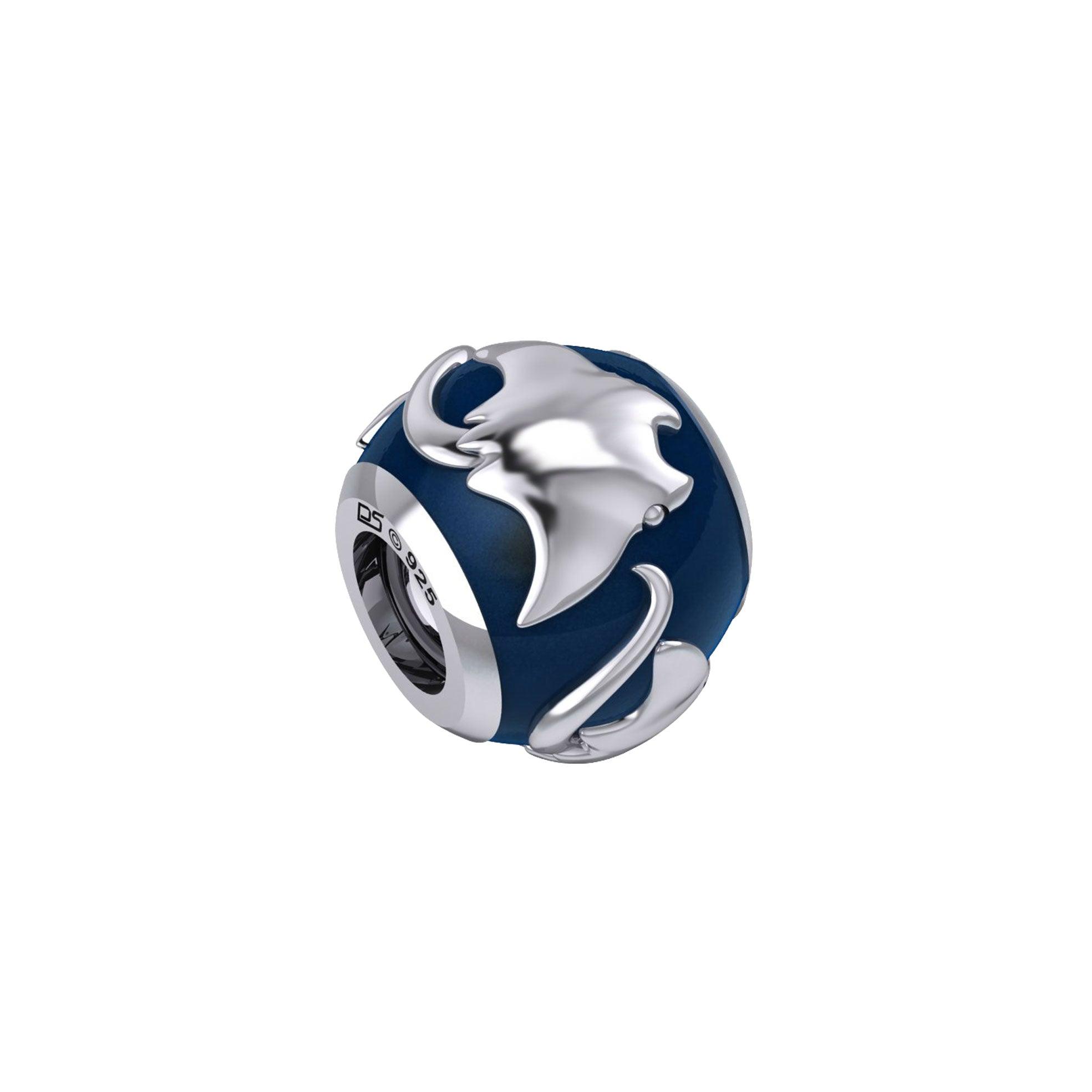 DiveSilver Manta Ray Silver Bead with Navy Blue Enamel TBD374 - Jewelry