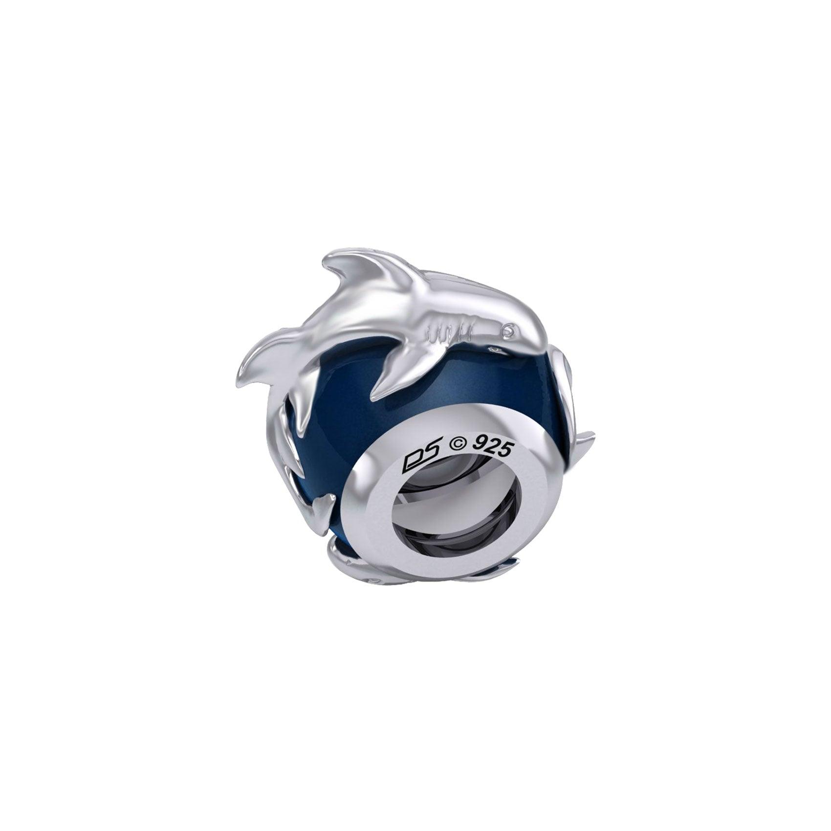 Shark Silver Bead with Navy Blue Enamel TBD375 - Jewelry