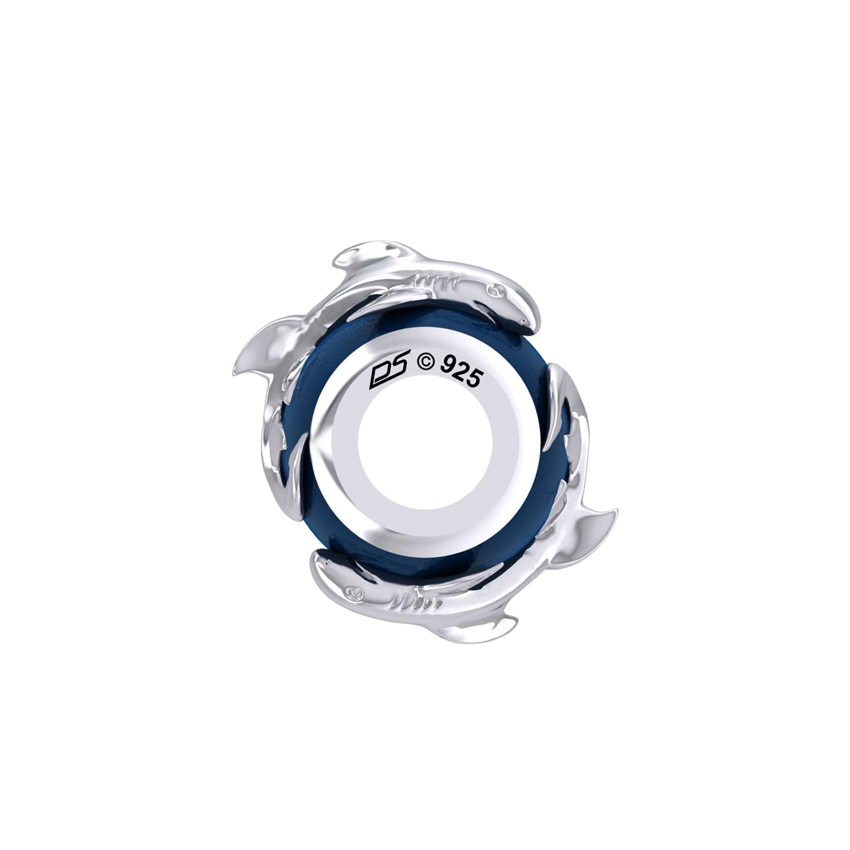 Shark Silver Bead with Navy Blue Enamel TBD375 - Jewelry
