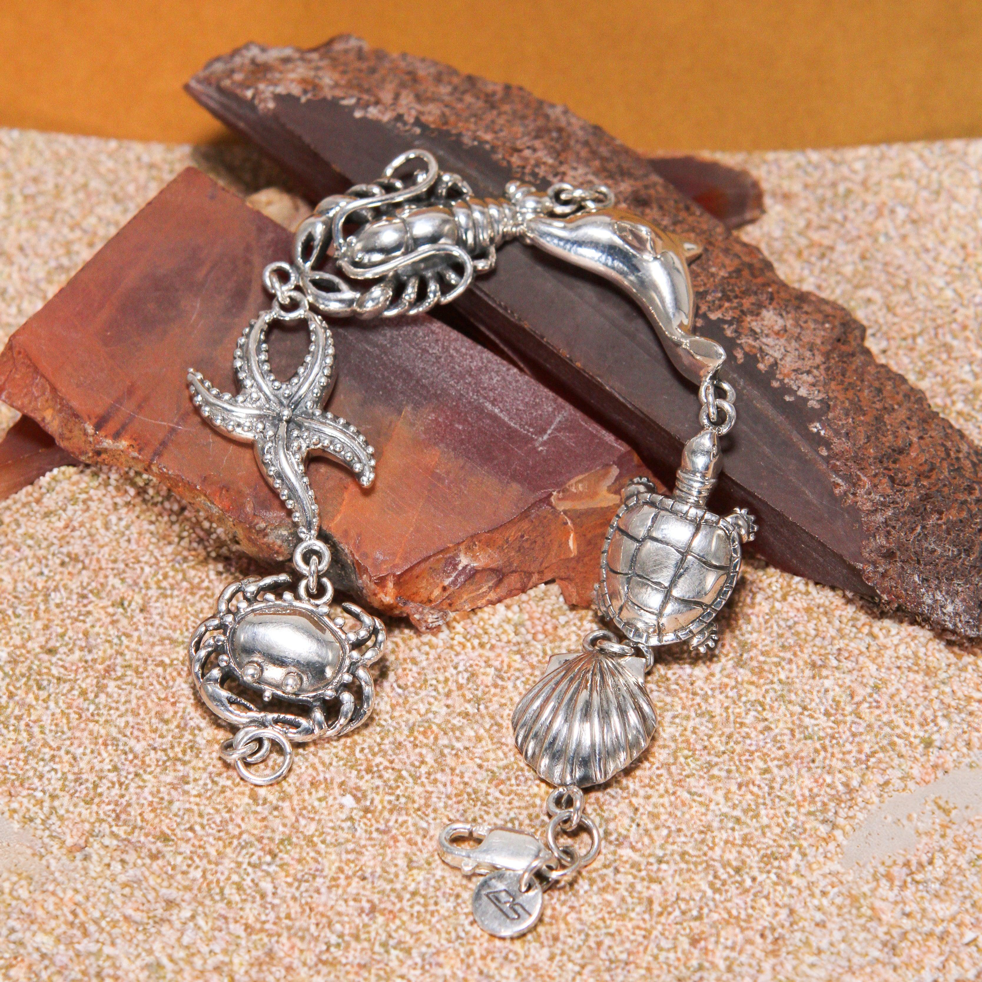 Breathing in the Sealife ~ Sterling Silver Jewelry Link Bracelet TBG352 - Jewelry