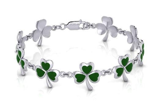 One of Celtic's epitome ~ Sterling Silver Jewelry Shamrock Link Bracelet TBG744 - Jewelry
