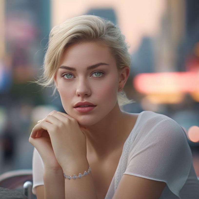 Silver Heart with Marcasite Link Bracelet TBL395 - Jewelry