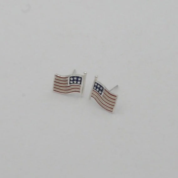 Silver American Flag with Enamel Post Earrings TE1149