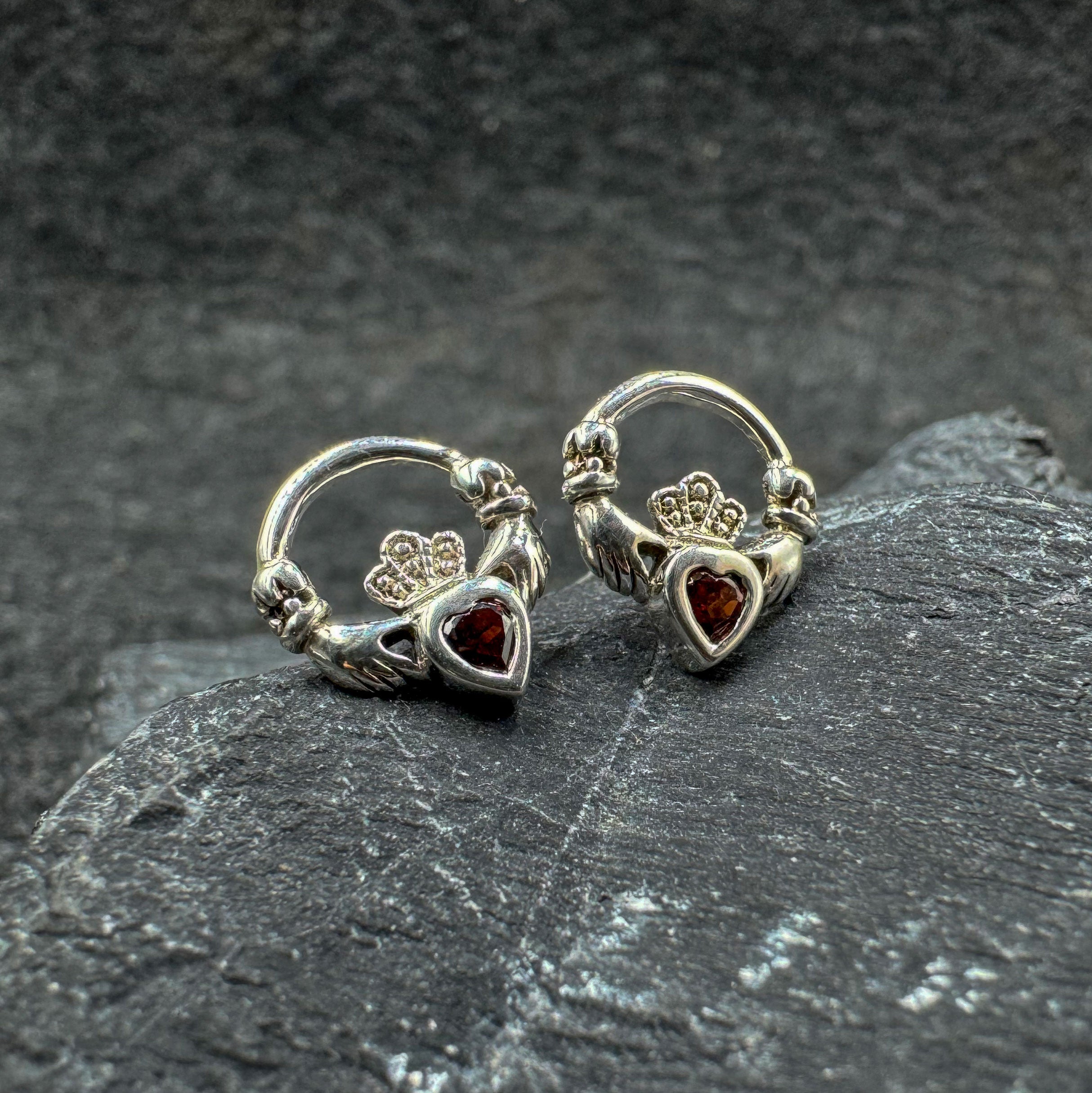 Irish Claddagh Sterling Silver Post Earrings with Gem TE277