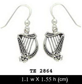 Celtic Knotwork Harp Sterling Silver Hook Earrings TE2864