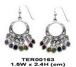 Celtick Knotwork Sterling Silver Hook Earrings with Dangling Chakra Gemstones TER163