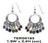 Celtick Knotwork Sterling Silver Hook Earrings with Dangling Chakra Gemstones TER163