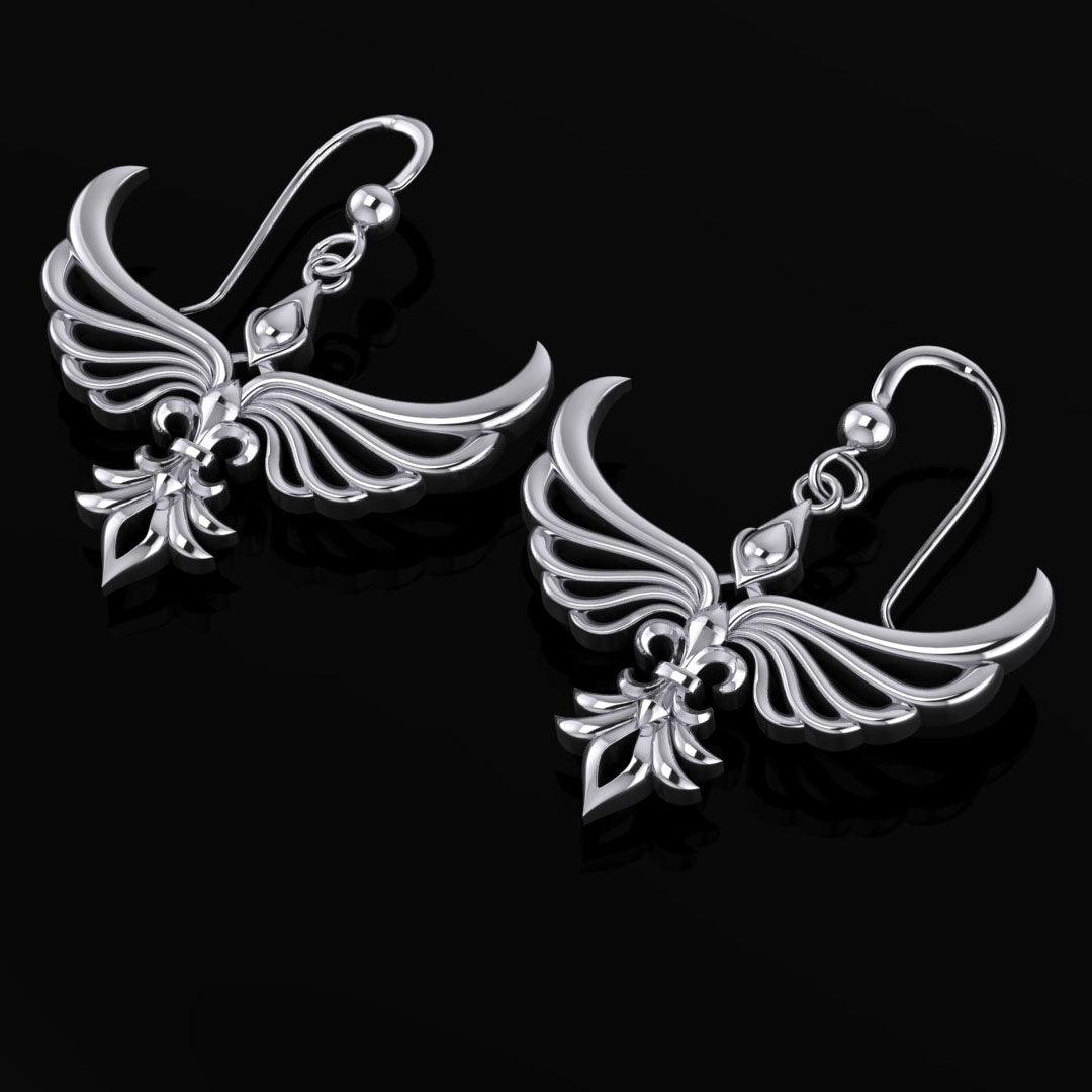 Phoenix with Fleur De Lis Sterling Silver Earrings TER1703 - Jewelry