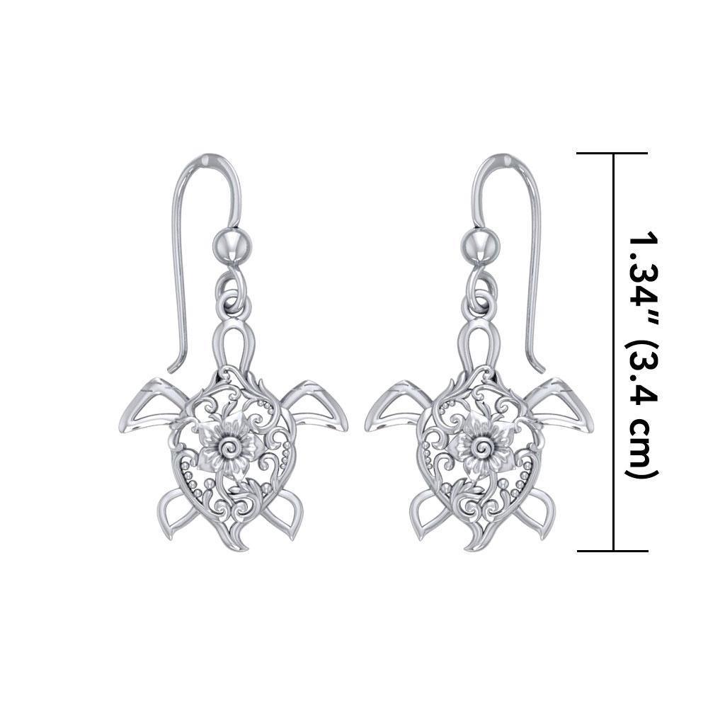 The fairies of the sea ~ Sterling Silver Sea Turtle Filigree Hook Earrings Jewelry TER1706 - Jewelry