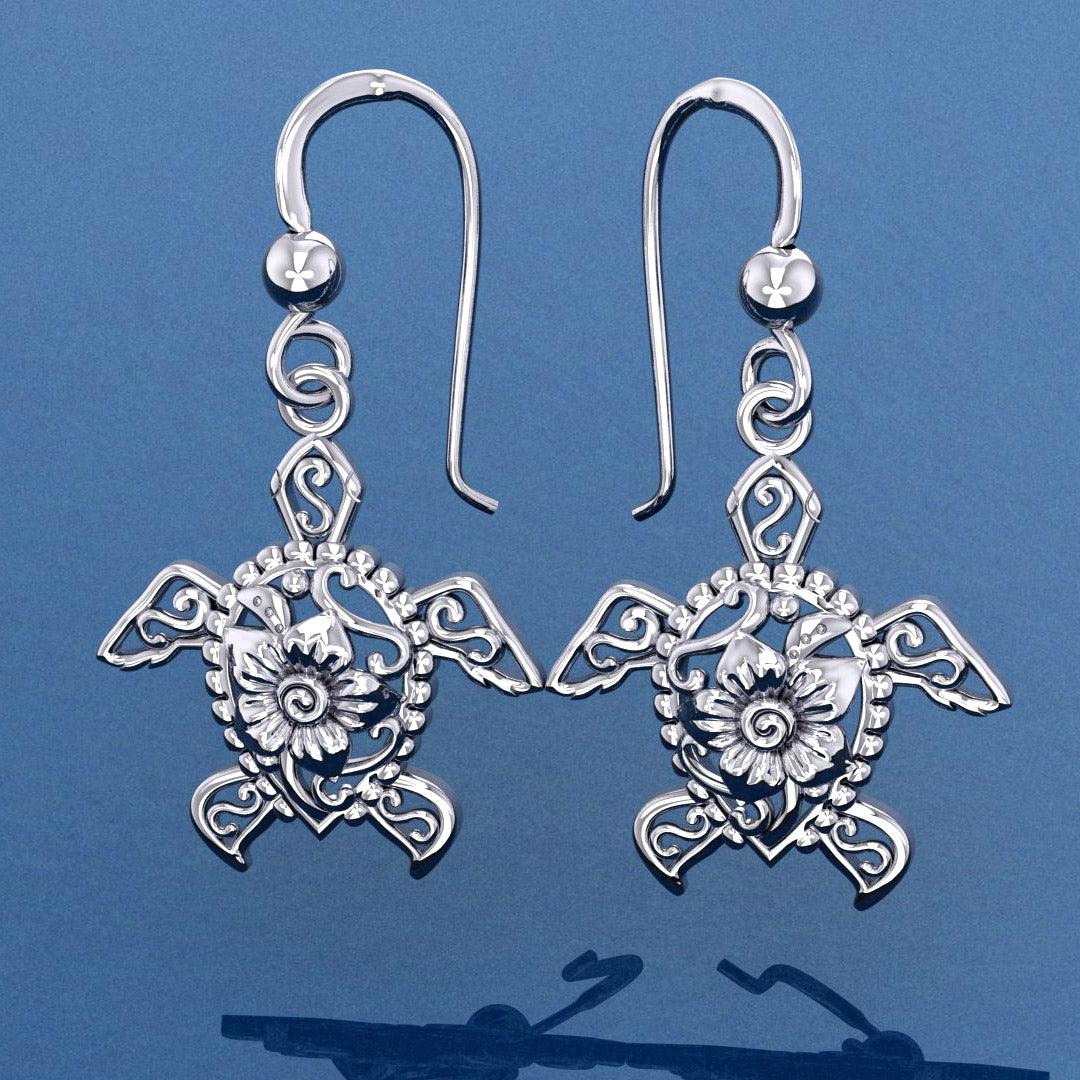 The fairies of the sea ~ Sterling Silver Sea Turtle Filigree Hook Earrings Jewelry TER1706 - Jewelry