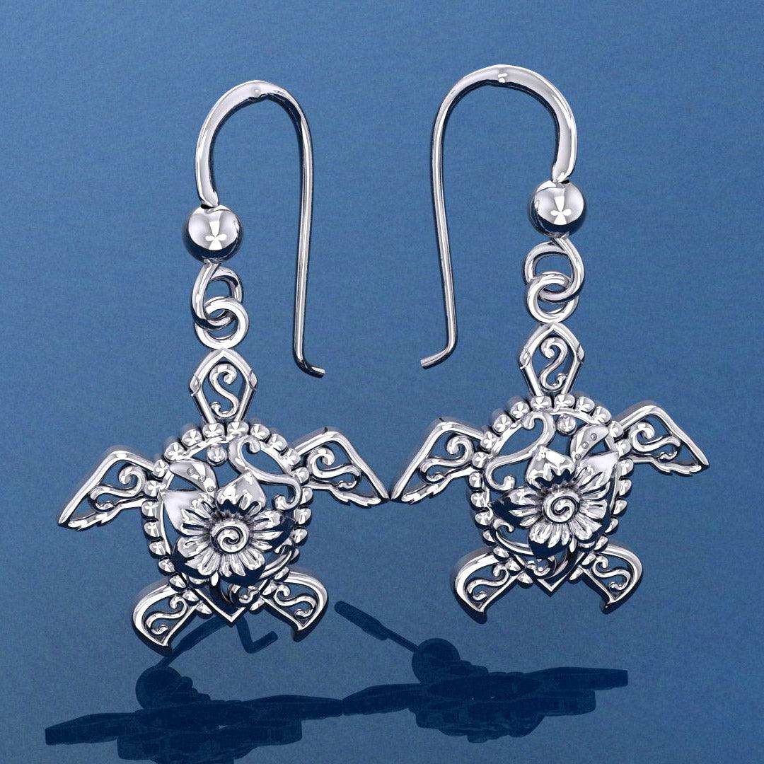 The fairies of the sea ~ Sterling Silver Sea Turtle Filigree Hook Earrings Jewelry TER1706 - Jewelry