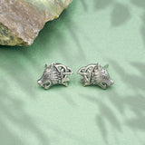 Wolves with Celtic Silver Post Earrings TER1789 - Jewelry