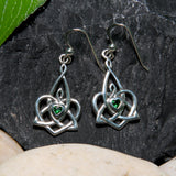 Celtic Motherhood Triquetra or Trinity Heart Silver Earrings With Gem TER1949 - Jewelry
