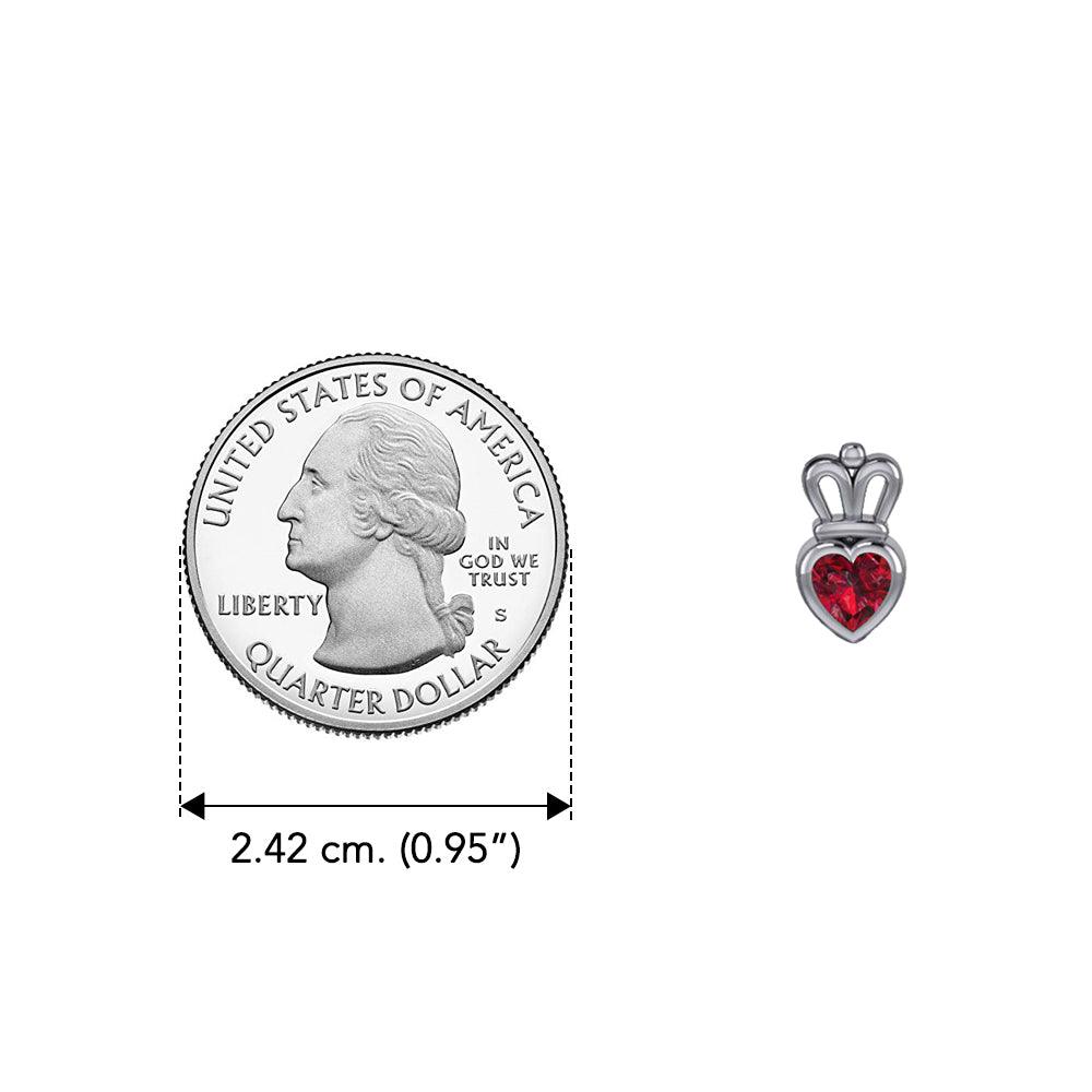 Gemstone Heart With Crown Silver Post Earrings TER2181 - Jewelry