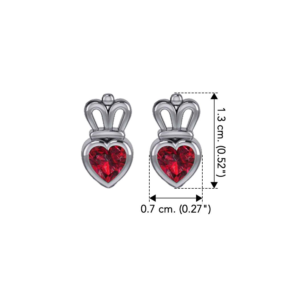 Gemstone Heart With Crown Silver Post Earrings TER2181 - Jewelry