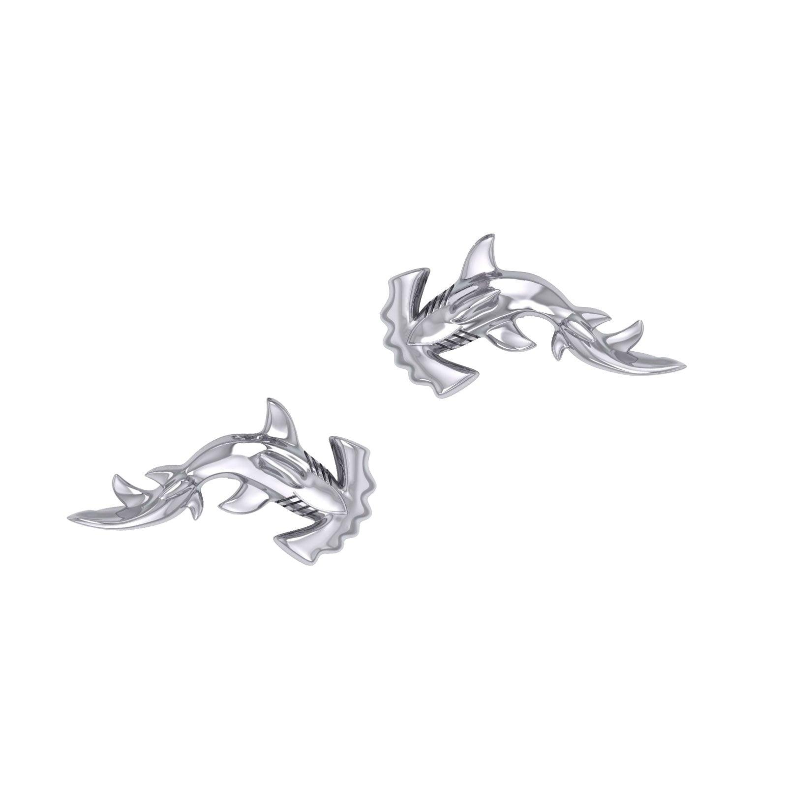 Hammerhead Shark Silver Post Earrings by Peter Stone TER2185 - Jewelry