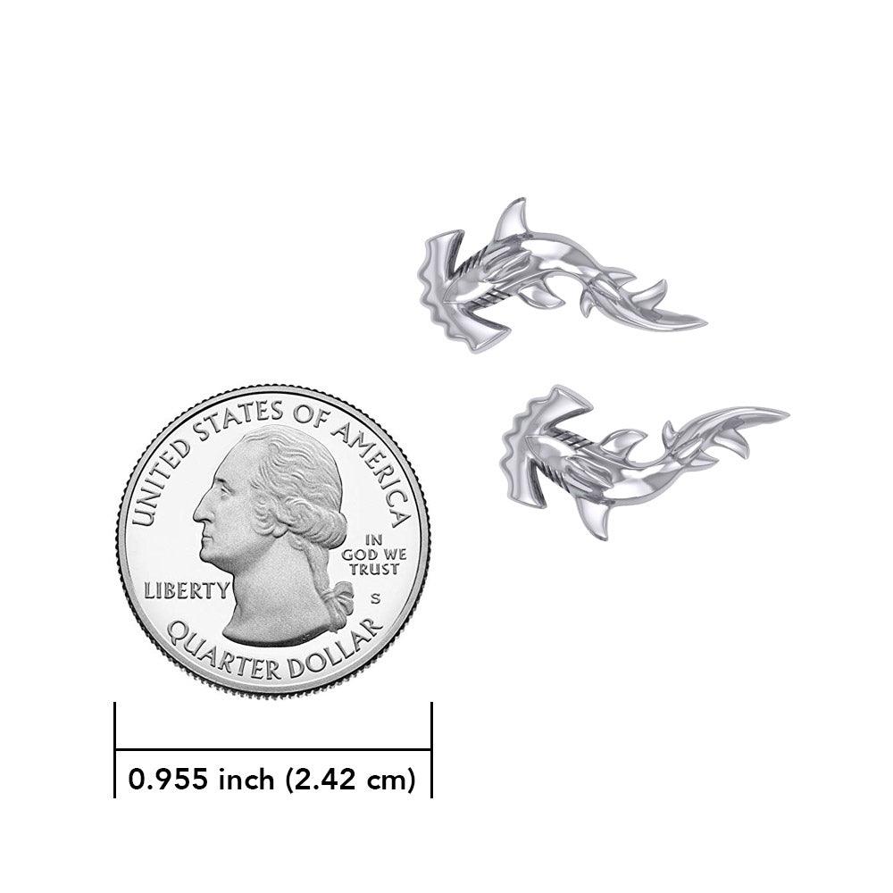 Hammerhead Shark Silver Post Earrings by Peter Stone TER2185 - Jewelry