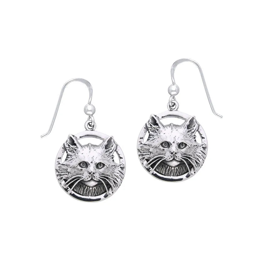 Jody Bergsma Domestic Long Hair Cat Sterling Silver Earrings TER2221