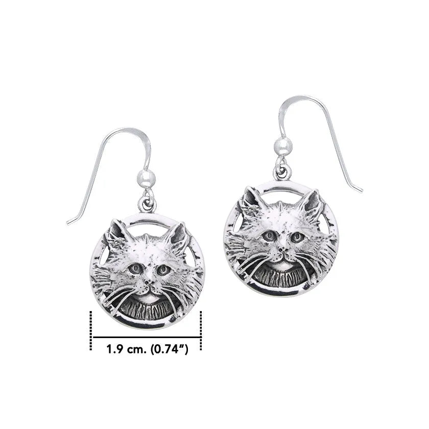 Jody Bergsma Domestic Long Hair Cat Sterling Silver Earrings TER2221