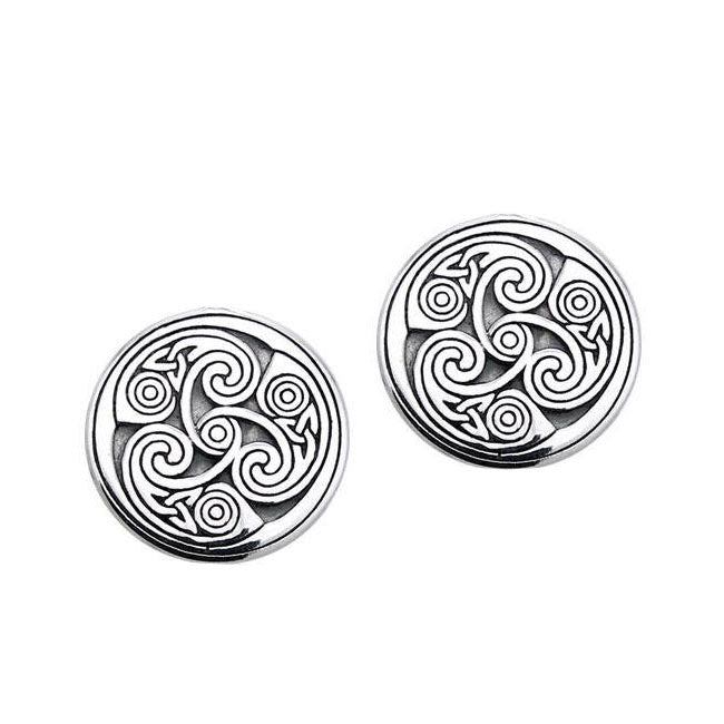 Celtic Triskele Round Sterling Silver Post Earrings TER2236