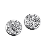 Celtic Triskele Round Sterling Silver Post Earrings TER2236