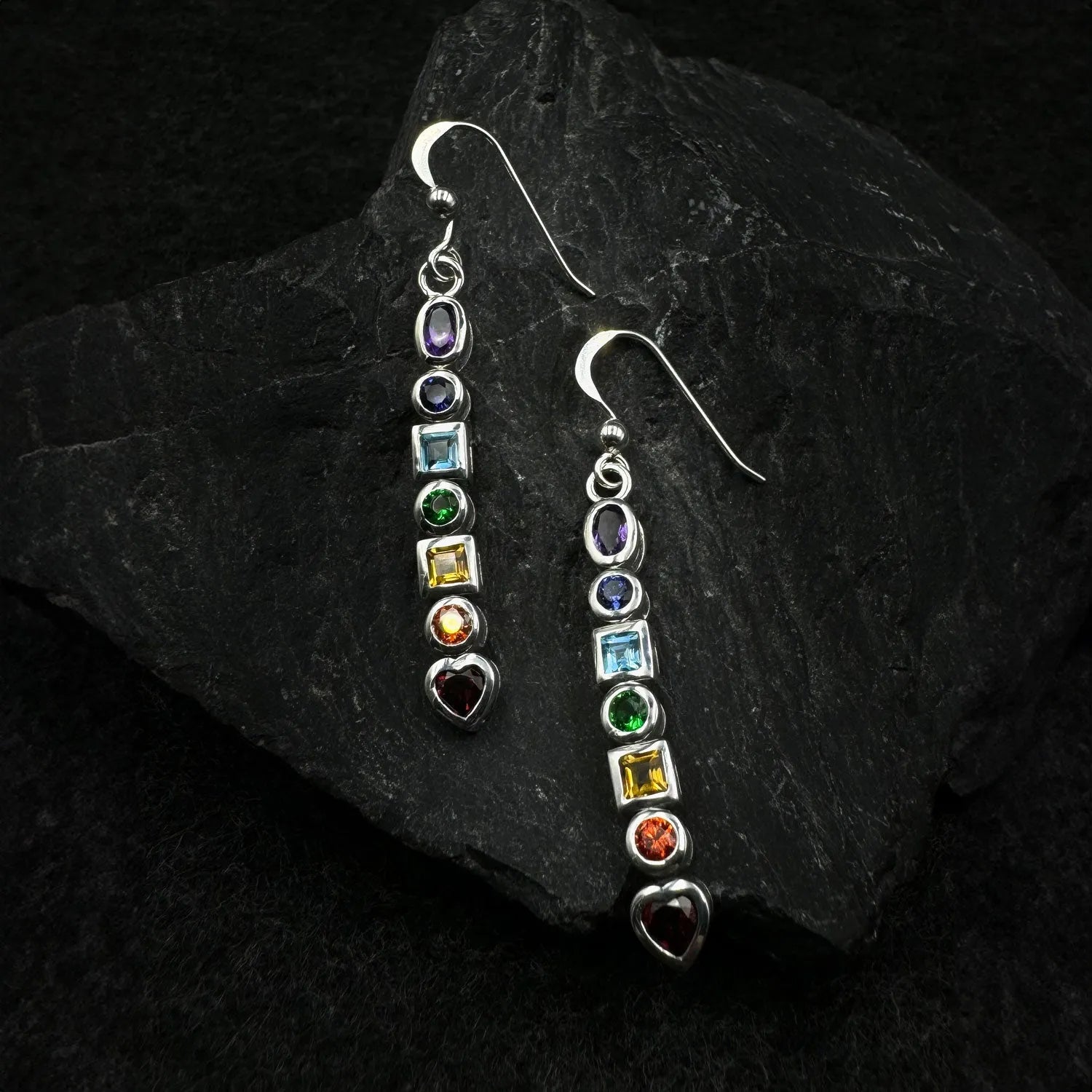 Sterling Silver Chakra Earrings with Gemstones TER414