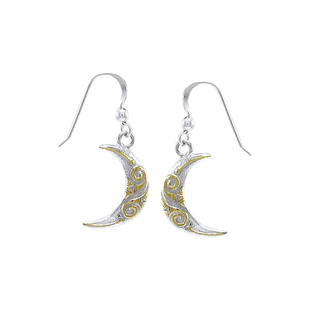 Celtic Moon Spiral Silver and 14K Gold accent Earrings TEV2914 - Jewelry