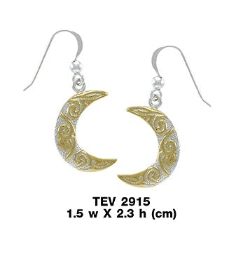 Crescent Moon Spiral Silver and 14K Gold Accent Earrings By Courtney Davis TEV2915